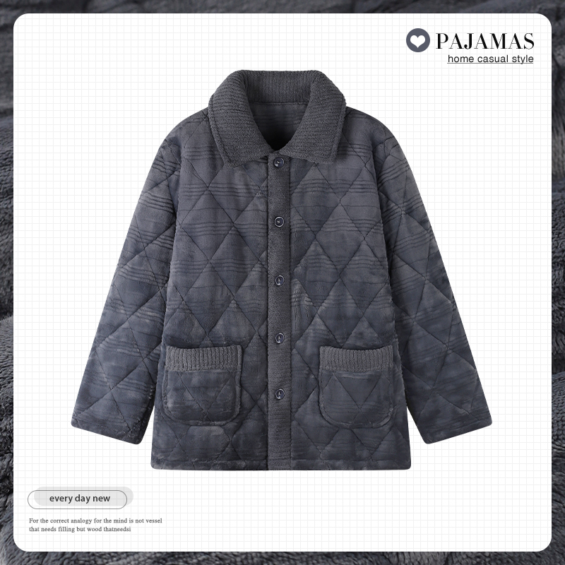 法兰绒珊瑚绒夹棉开衫