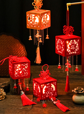 中式古风木质宫灯diy材料包 手提发光中秋灯笼元宵元旦新春节礼品
