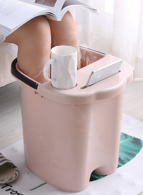 简易加高泡脚桶过膝小桶子塑料桶小号保温不插电过小腿泡脚有盖