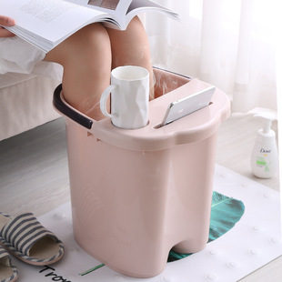 简易加高泡脚桶过膝小桶子塑料桶小号保温不插电过小腿泡脚有盖