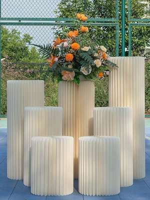 婚庆红色折甜品台摆件罗马柱柱路引圆柱立柱婚礼橱窗折纸装饰柱子