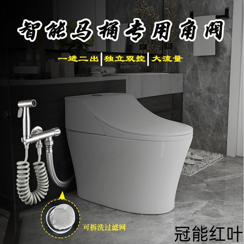 智能马桶6分出水大流量角阀双出水304不锈钢带喷枪清洗带过滤网