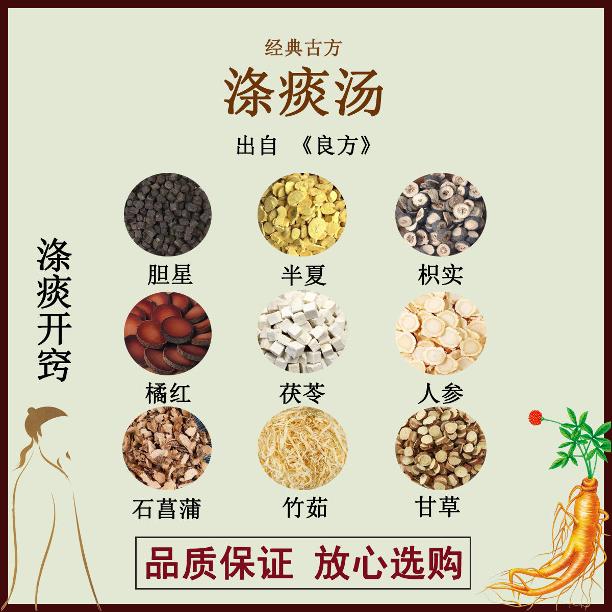 涤痰汤胆星半夏枳实 橘红茯苓人参石菖蒲竹茹甘草正品中药材汤剂