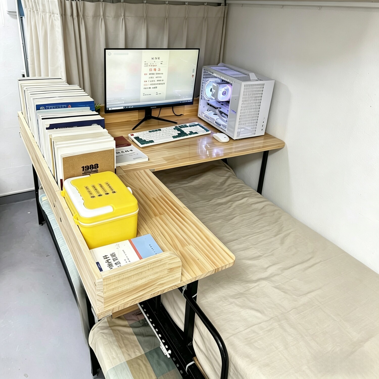 实木外扩型床上电脑桌L转角桌大学宿舍上下铺悬空电竞桌学习桌子