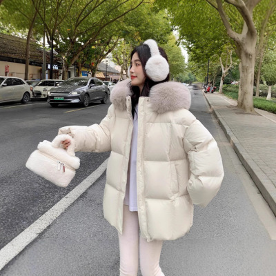 MM明摩女装短款羽绒服冬女款狐狸毛领加厚90白鸭绒外套官方旗舰店