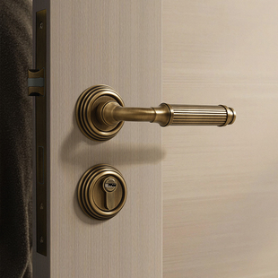 美式复古分体门锁黄铜卫生间古铜色纯铜静音家用卧室内锁具门把手