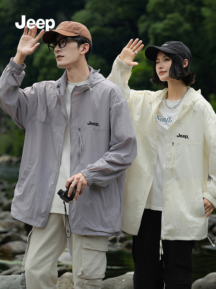jeep吉普情侣款防晒衣男士夏季冰丝薄款速干皮肤衣男款透气防晒服
