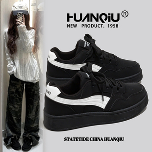 通勤百搭休闲运动黑色板鞋 环球上班不累脚黑色鞋 子女2025秋冬新款