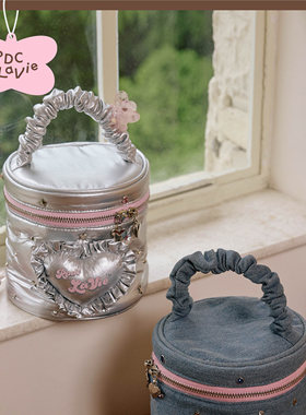 RPDCLaVie「未来闪光」手提收纳圆筒牛仔化妆包大容量洗漱包rpdc