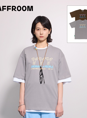 STAFFROOM“普通人物”新款通勤休闲优质圆领精品短袖植绒印花T恤