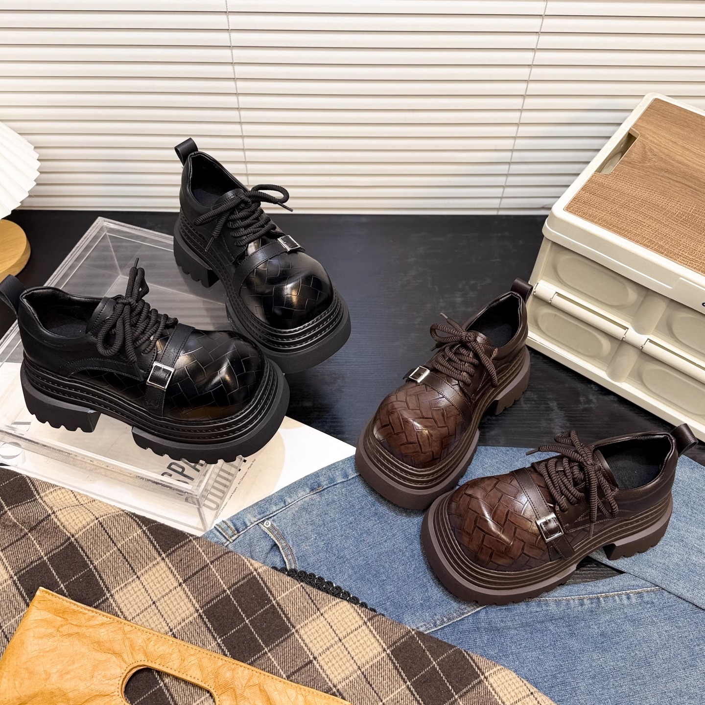 日本OFFCAT真皮复古松糕厚底小皮鞋女大头德比鞋小个子加绒乐福鞋