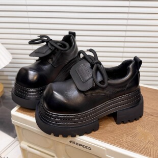 日本OFFCAT真皮厚底乐福鞋小个子8cm增高走秀款大头德比小皮鞋女