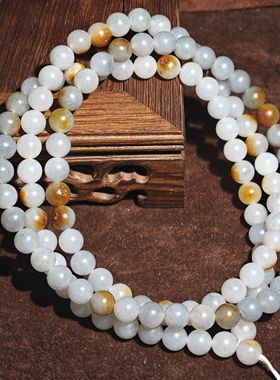 现货84g籽料青花8mm洒金皮圆珠佛珠手链108颗珠链男女新疆和田玉