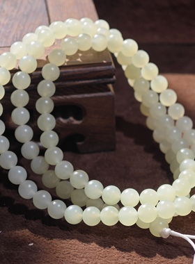 老丁新疆和田玉籽料6mm圆珠手链108颗老熟浅黄口洒金皮佛珠手串油