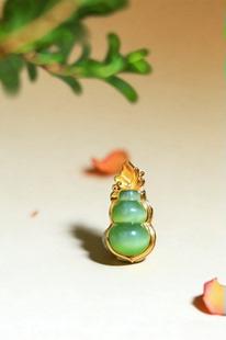 正宗和田玉老坑碧玉猫眼福禄吊坠镶嵌款 葫芦挂坠天然玉石高冰高透