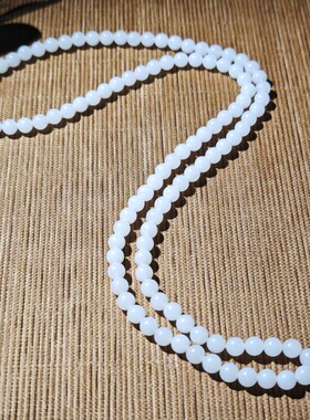 一诺正宗新疆和田玉籽料羊脂白玉一级白6mm手链108颗圆珠手串