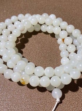 正宗新疆和田玉籽料羊脂白玉8mm圆珠手链108颗佛珠手串项链送证书