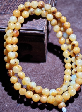 正宗新疆和田玉籽料黄沁6mm圆珠天然原色保真高油高润肉沁108手链