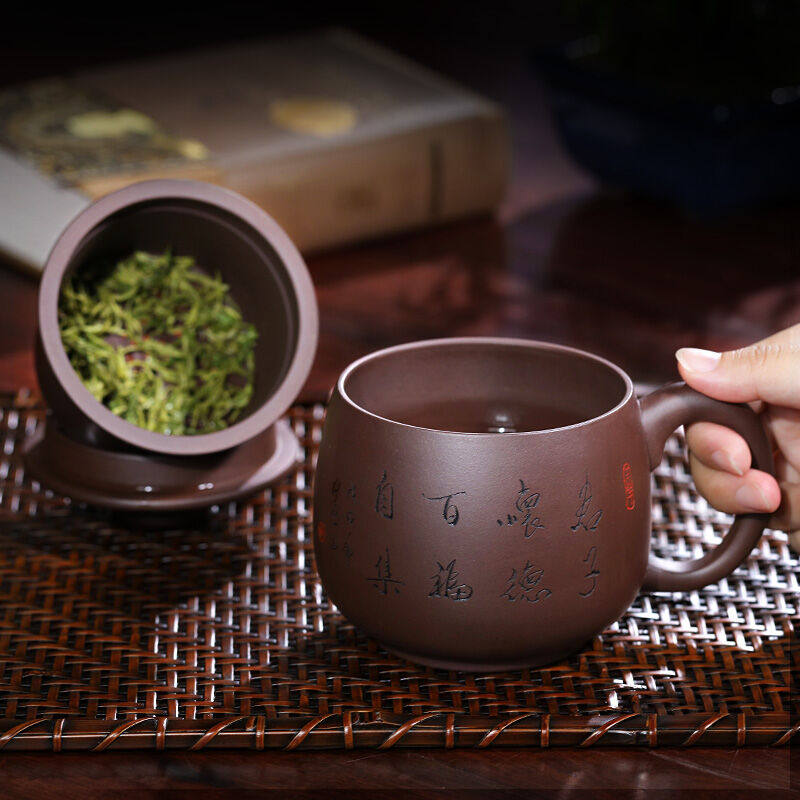 藏壶天下紫砂杯宜兴原矿养生纯全手工茶杯内胆隔舱过滤杯君子怀德