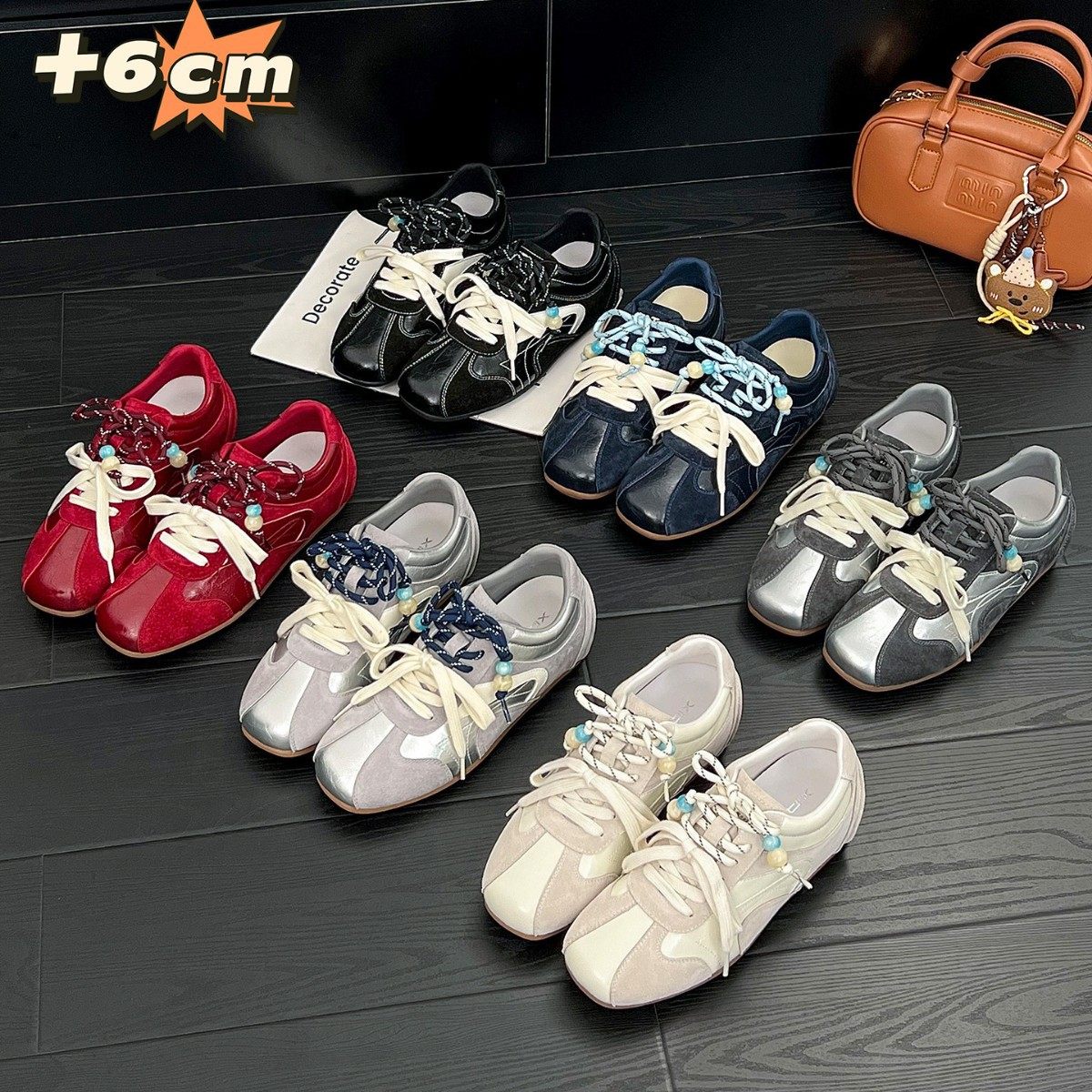 自然卷复古休闲平底软底德训板鞋双鞋带串珠轻便舒适阿甘运动单鞋