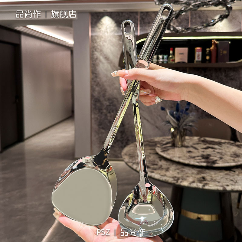 锅铲316不锈钢炒菜铲子汤勺家用不沾锅矽胶铲子加厚炒勺厨具套组