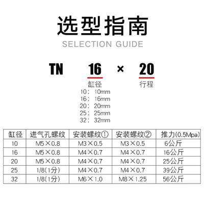 气缸长行程加长型双轴双杆TN/TDA10/16/20/25/32-200X300X500S