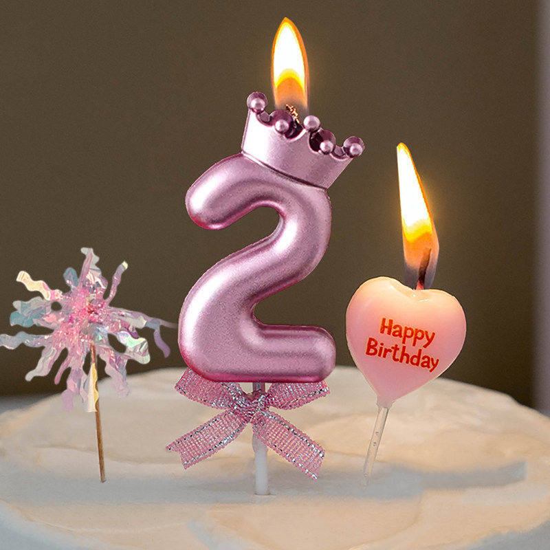 生日蜡烛数字蛋糕装饰ins风金色皇冠女孩宝宝1周岁18派对拍照道具
