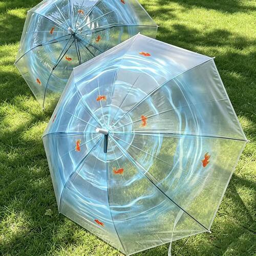 古早梦境金鱼长柄透明雨伞