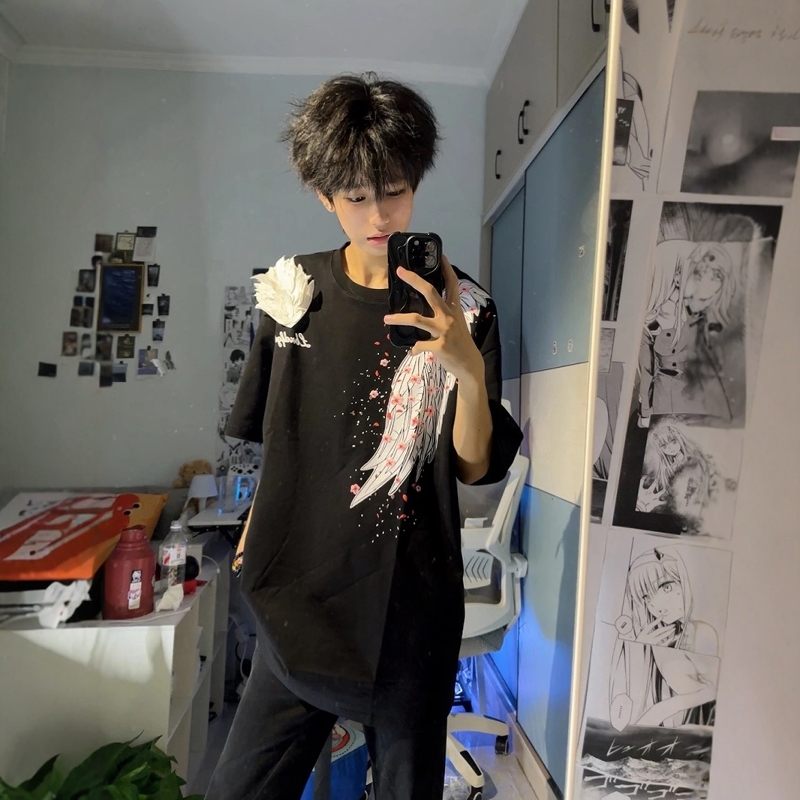 【100%纯棉】羽毛短袖t恤男上衣
