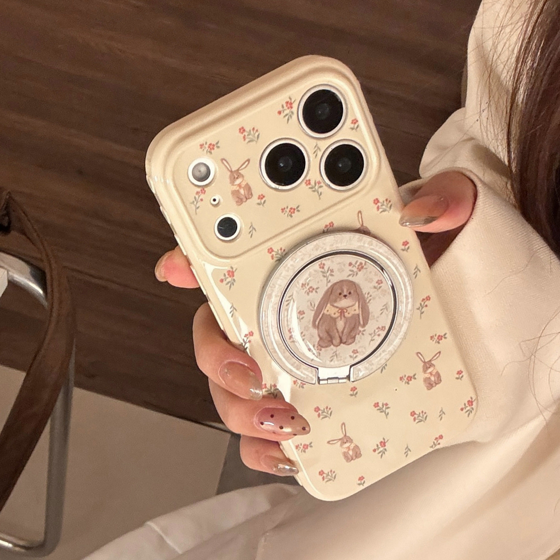 花朵小兔磁吸圈【可拆卸支架】适用苹果17女款手机壳带支架16promax新款15pro高级感2026可爱iphone13女生14