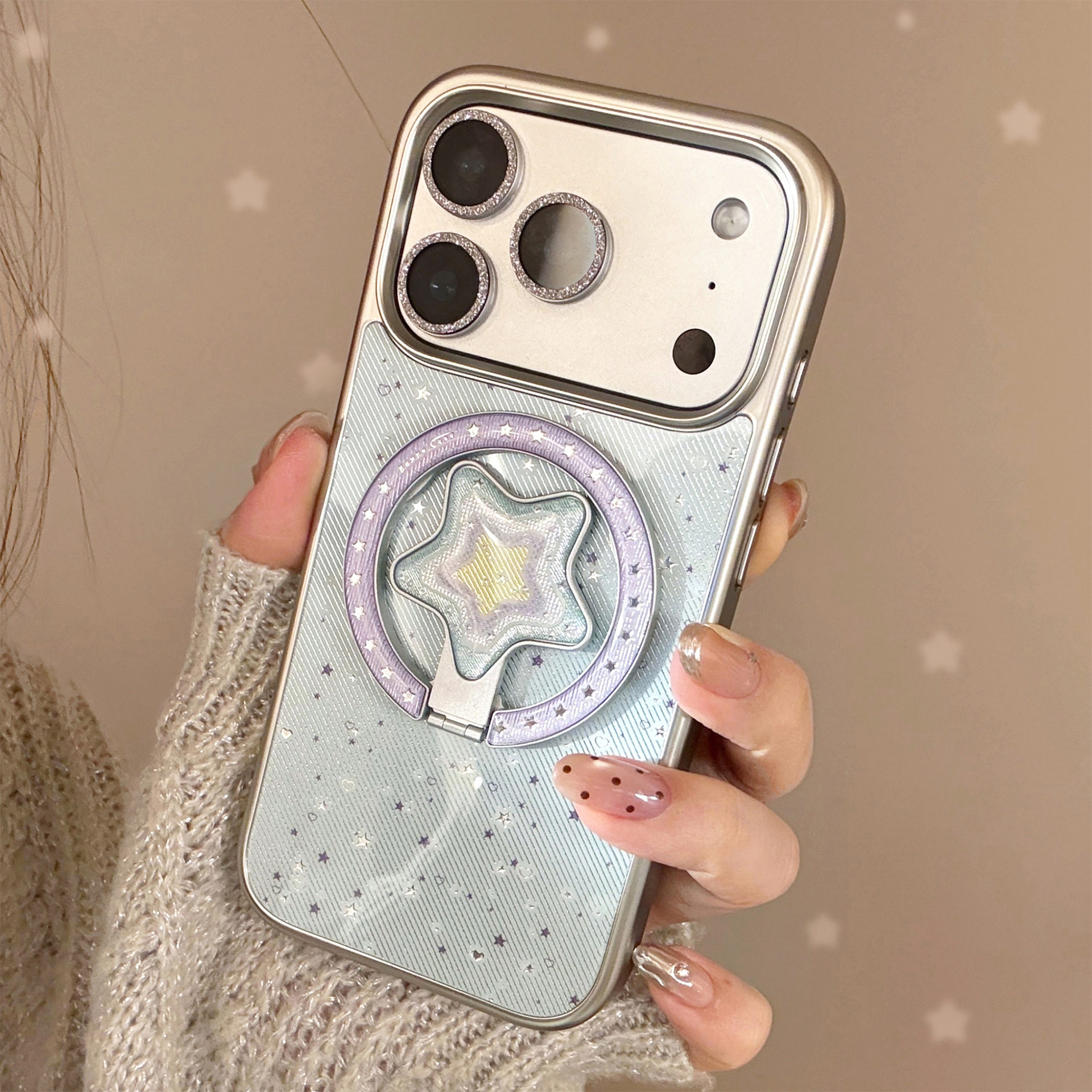 鎏金繁星磁吸圈【可拆卸支架】适用苹果17女款手机壳带支架16promax新款15pro高级感2026可爱iphone13女生14