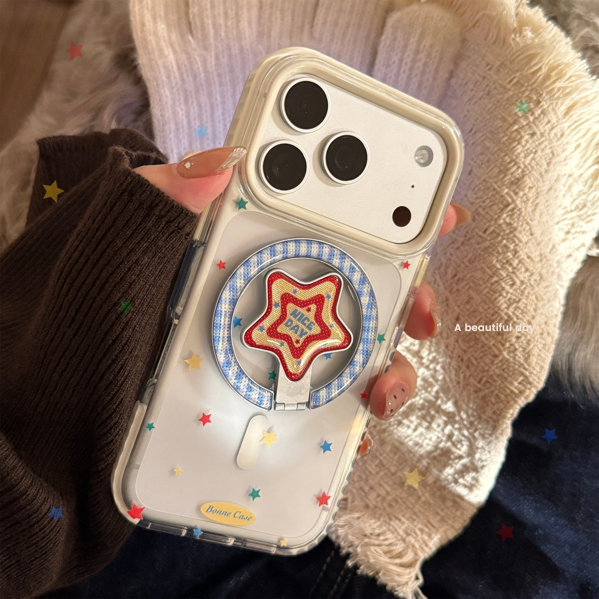 鎏金红星磁吸圈【可拆卸支架】适用苹果17女款手机壳带支架16promax新款15pro高级感2026透明iphone13女生14