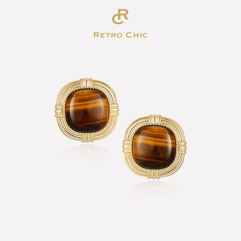 【白鹿同款】RC Retro Chic意大利复古时尚首饰 虎眼石耳钉美拉德