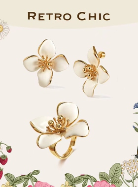 RC Retro Chic意大利复古时尚首饰 白色四瓣花耳环戒指套装大款