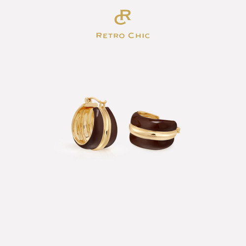 RCRetroChic奥斯棕色珐琅耳圈