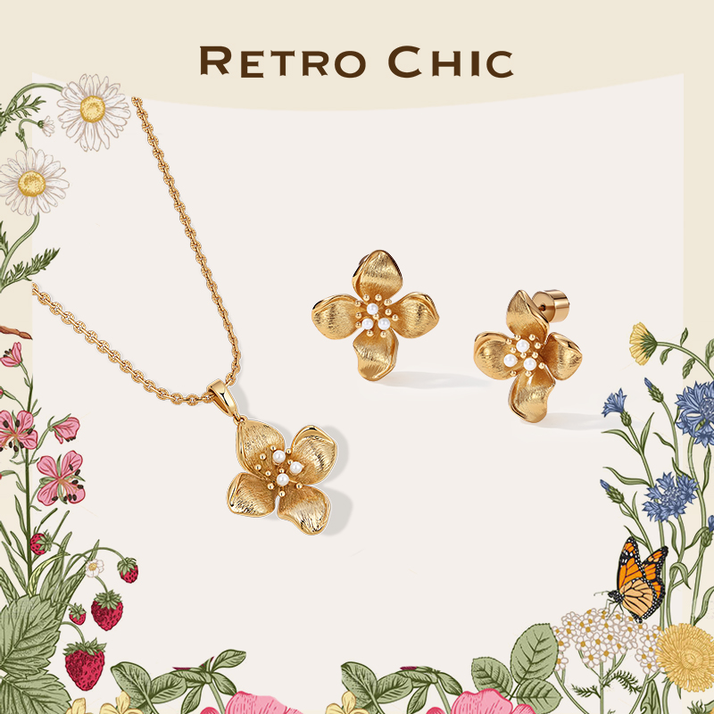 【女神礼物】RC Retro Chic意大利复古时尚首饰 金丝四瓣花套装