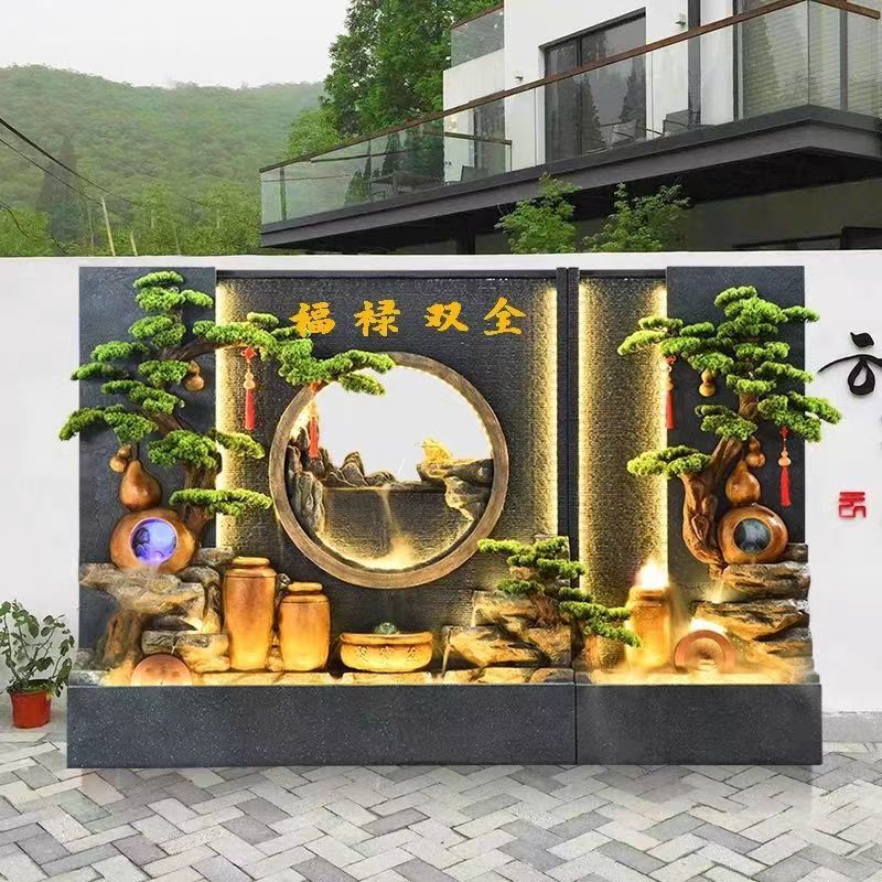 水幕墙流水屏风公司玄关隔断室内外庭院鱼池假山瀑布喷泉景观摆件