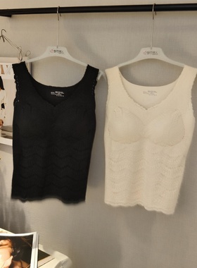 都市丽人女士背心LWH4A5蕾丝V领自带固定胸垫舒适柔软亲肤保暖