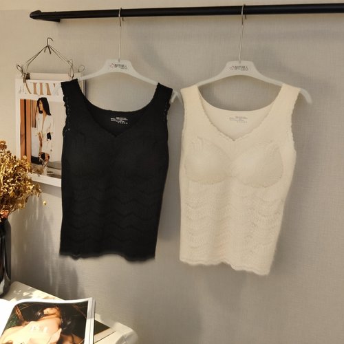 都市丽人女士背心带胸垫蕾丝V领