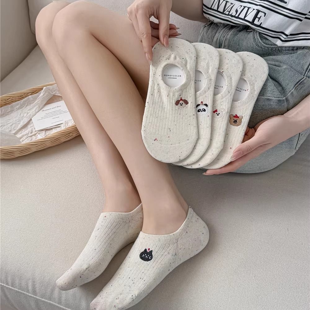 时尚女士浅口船袜可爱动物图案夏