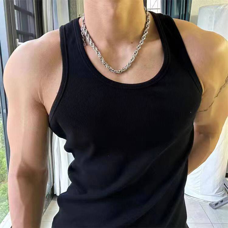 美式重磅螺纹背心男款白色打底