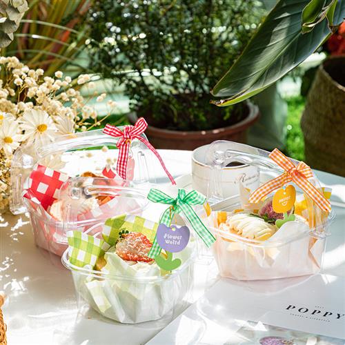 手提花篮蛋糕盒小手提篮野餐盒切块蛋糕卷透明打包盒3寸2寸巴斯克