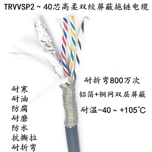 TRVVSP 高柔双绞屏蔽拖链电缆2 4 6芯0.5 1编码器信号线 耐折耐油
