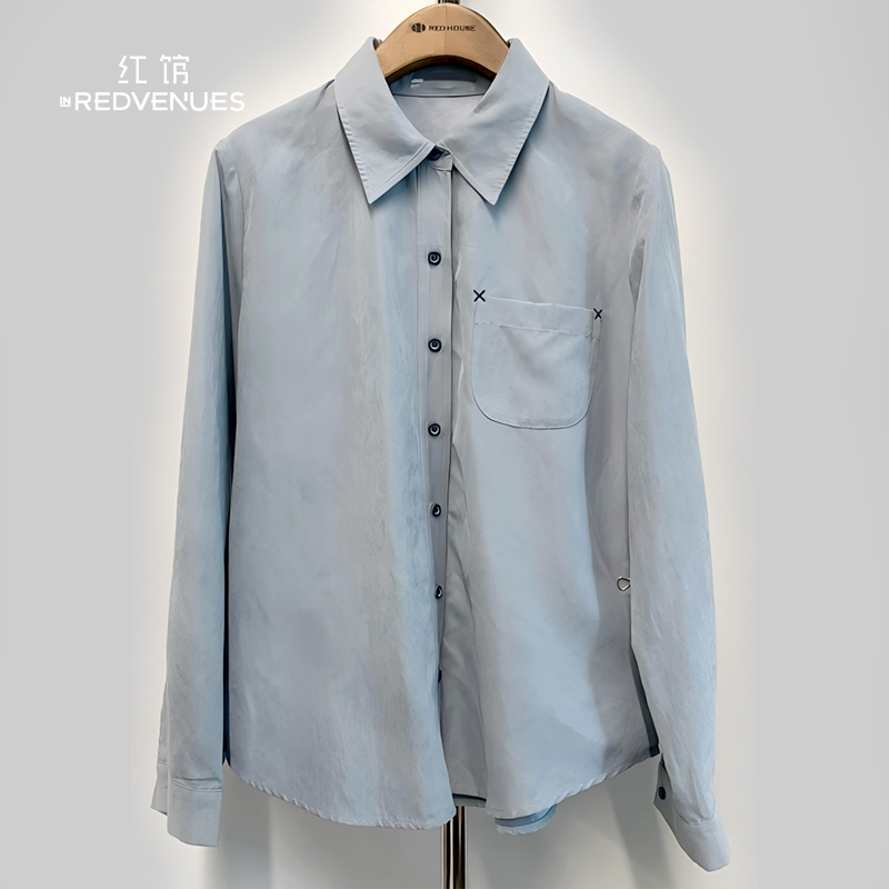 红馆2025冬季新款衬衫女白色长袖衬衣女士蓝衬衫减龄洋气上衣内搭