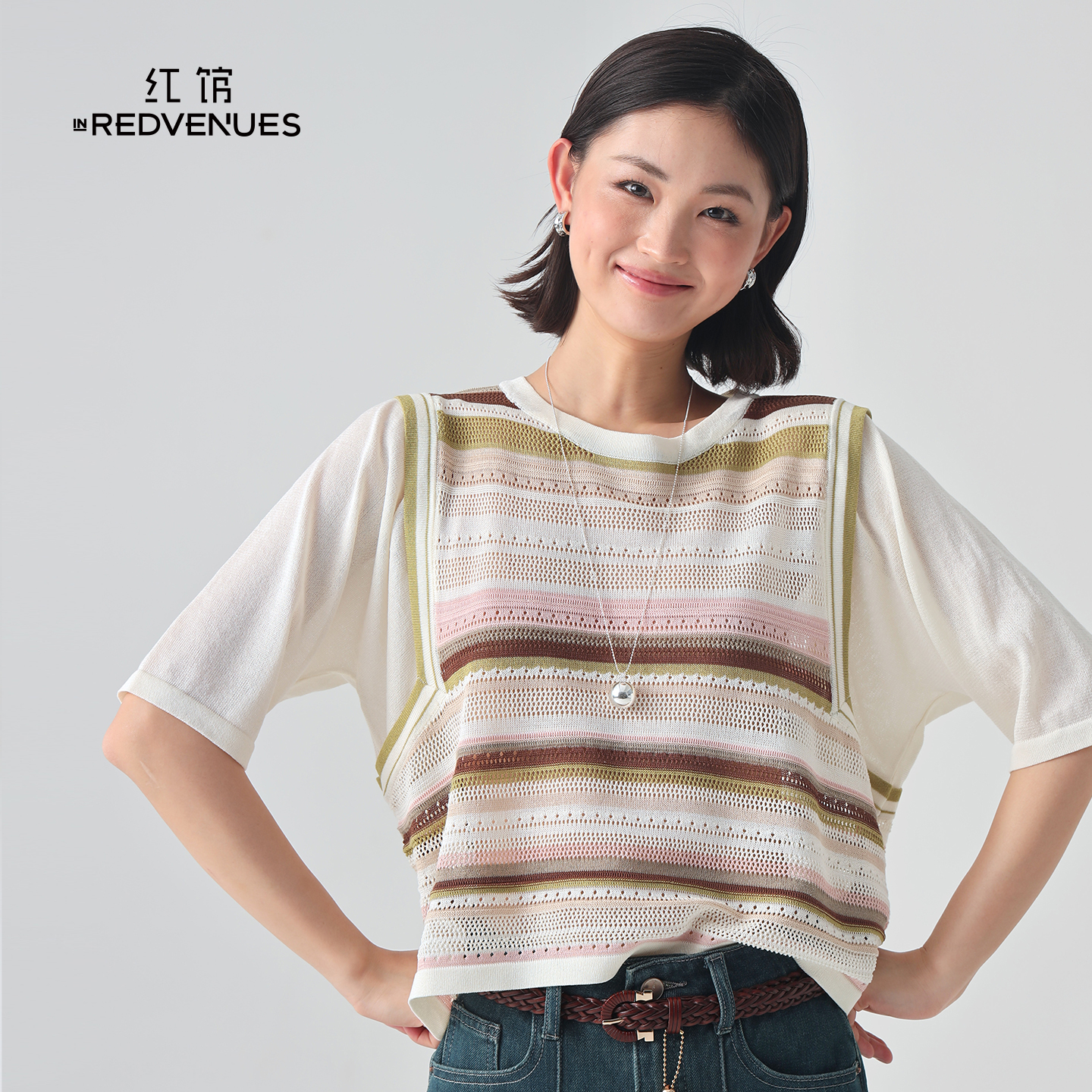红馆|设计师款夏季针织短袖女25新款镂空针织上衣夏日ootd穿搭T恤