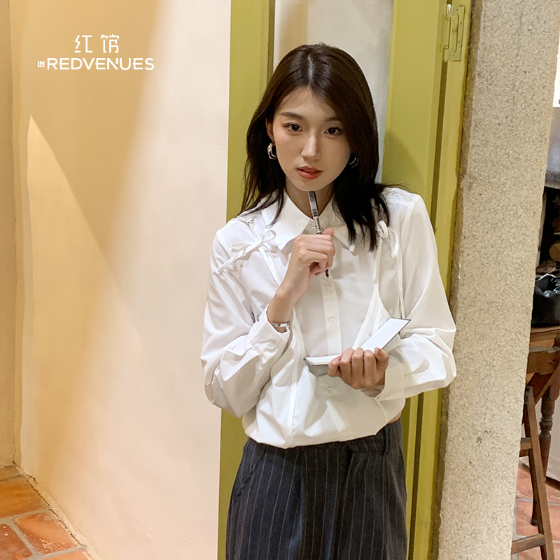 红馆2025早秋新款白衬衫女小众穿搭收腰衬衣短款独特漂亮小上衣
