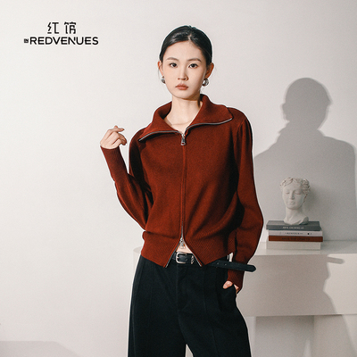 红馆2025冬季新款毛衣女高领短款红色毛衣开衫可外穿内搭圣诞穿搭