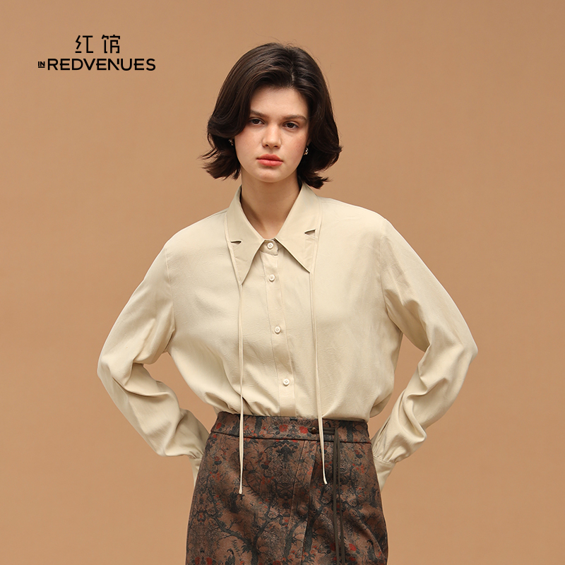 红馆2025秋冬新款设计师款法式衬衫飘带衬衣高级感独特别致小上衣