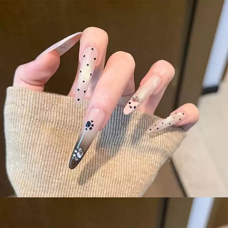 热销款纯手作美甲日韩组合纯欲辣妹风高级显白钻款穿戴甲甲片