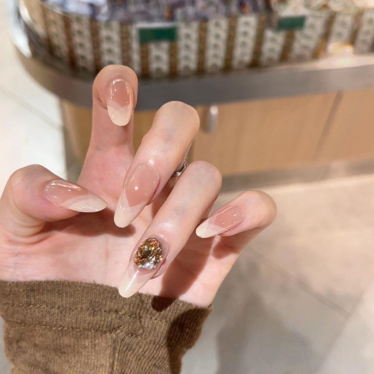 【桃可奶酥】高级感裸色纯手工穿戴甲显白美甲贴片可拆卸假指甲